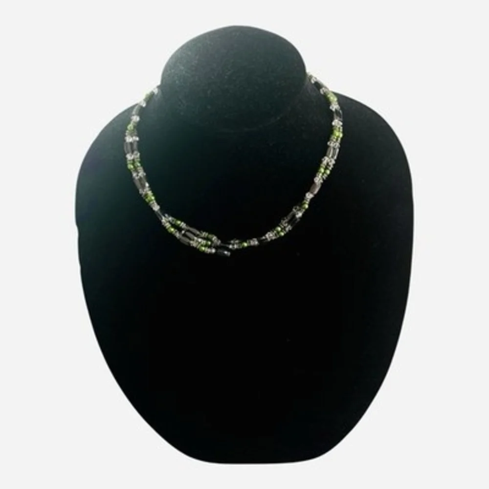 Magnetic Hematite Wrap Necklace Bracelet Green Crystal Beads New In Box